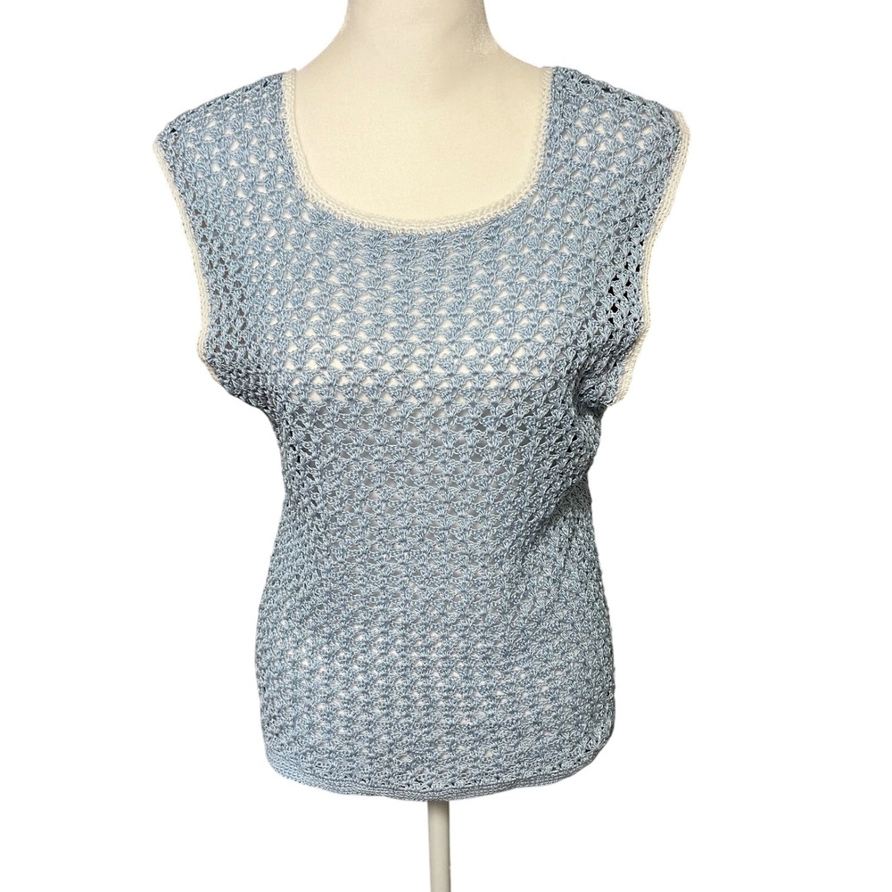 Blue & Pink Crochet Tank Tops Sleeveless Knit Cottagecore Vest Top‎ Set of 2